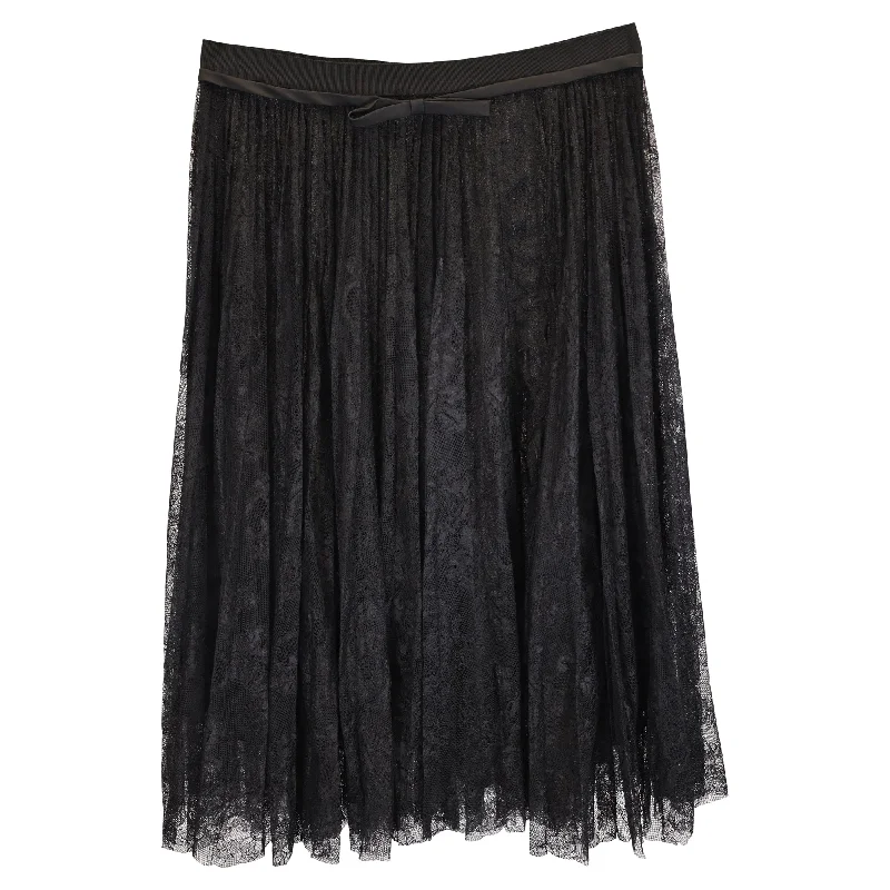 Giambattista Valli Lace Ribbon Midi Skirt in Black Viscose