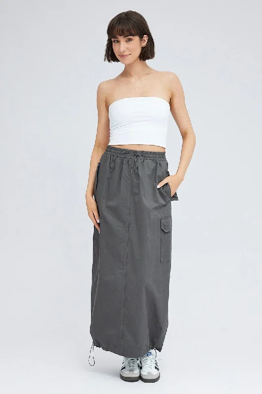 Grey Parachute Skirt Maxi