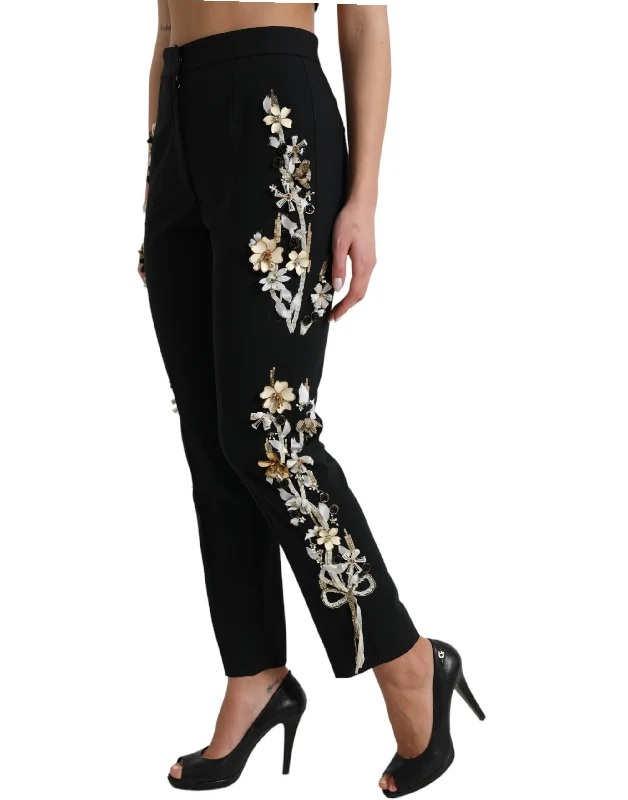 Dolce & Gabbana Elegant High Waist Floral Tape Women's Pants