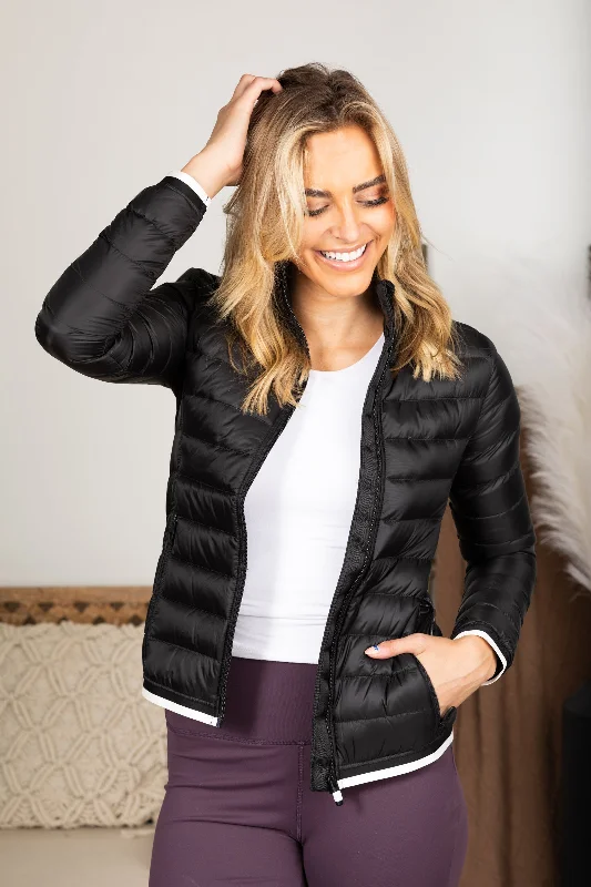 Black Mock Neck Padded Puffer Jacket