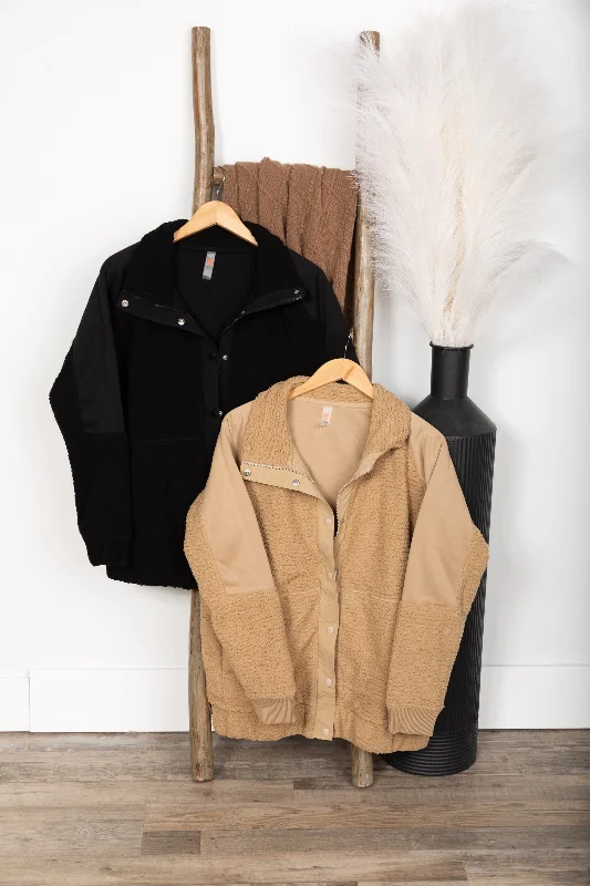 Front Snap Boyfriend Sherpa Jacket