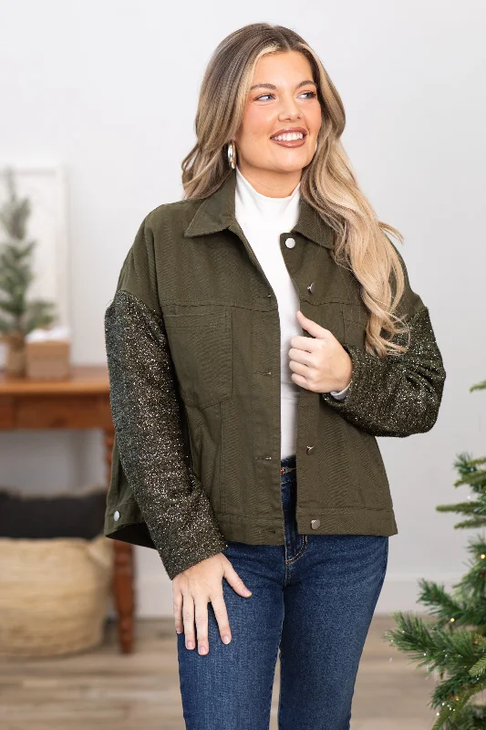 Olive Jacket With Lurex Sleeves