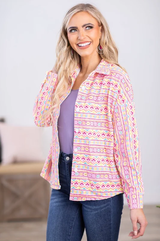 Pink Multicolor Aztec Stripe Jacket