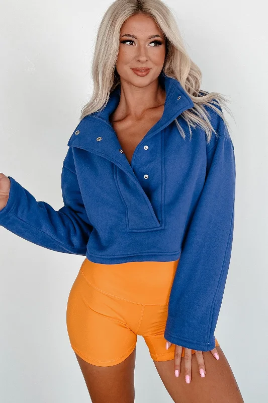 Go-Getter Attitude Cropped Snap-Button Pullover (Blue)