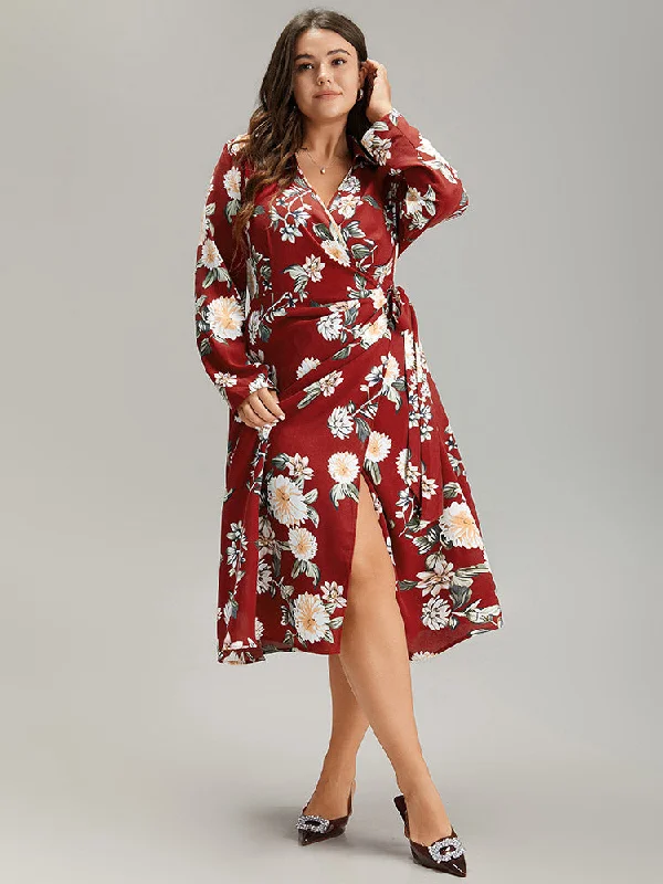 Floral Print Knotted Shirt Collar Dress