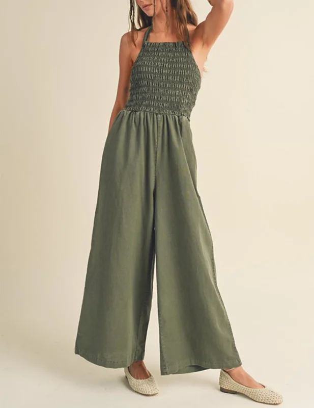 Vayda Smocked Linen Blend Jumpsuit