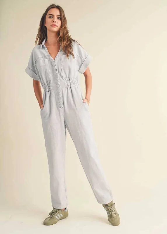 Rayna Short Sleeve Jumpsuit - Light Blue