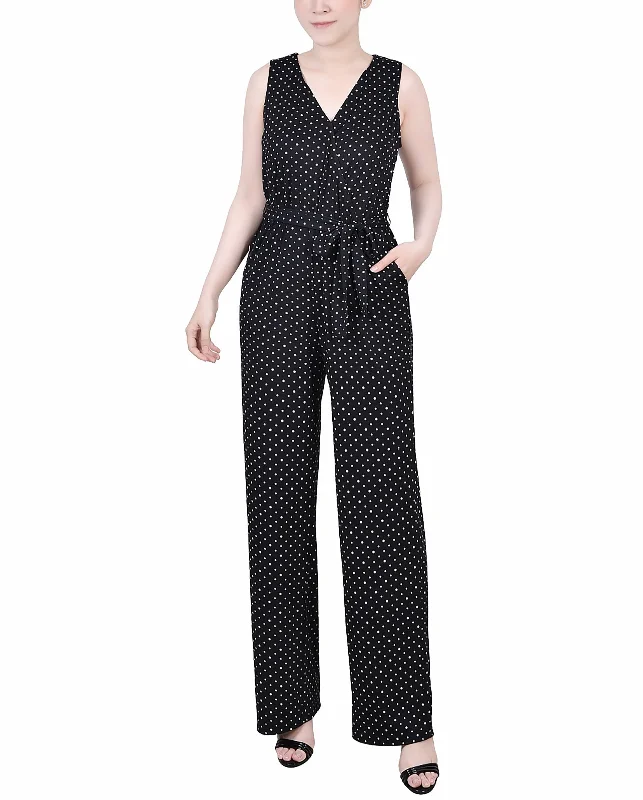 Petite Sleeveless Belted Jumpsuit