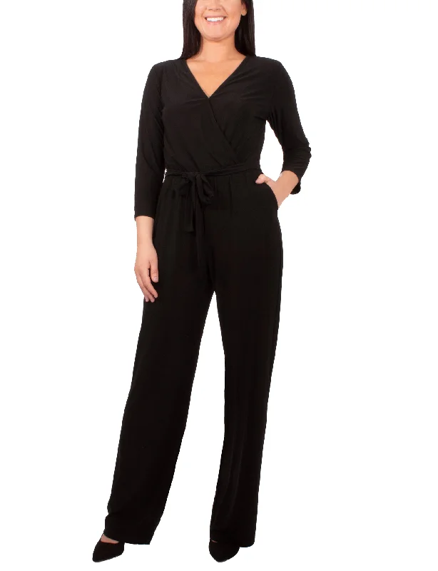 Petite 3/4 Sleeve Belted Jumpsuit