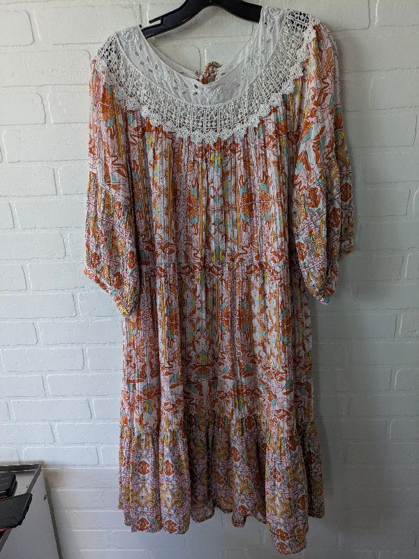 Orange & Pink Dress Casual Midi Anthropologie, Size L