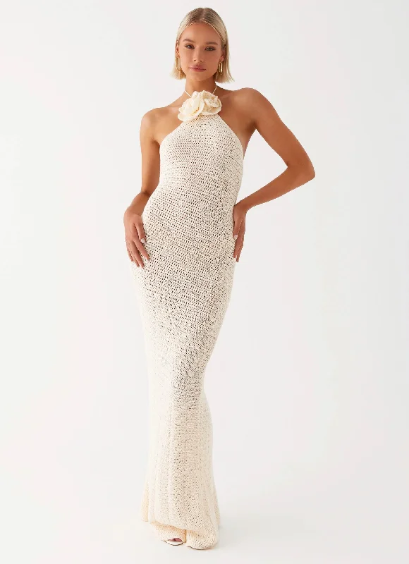 Gia Rose Halter Neck Maxi Dress - Ivory