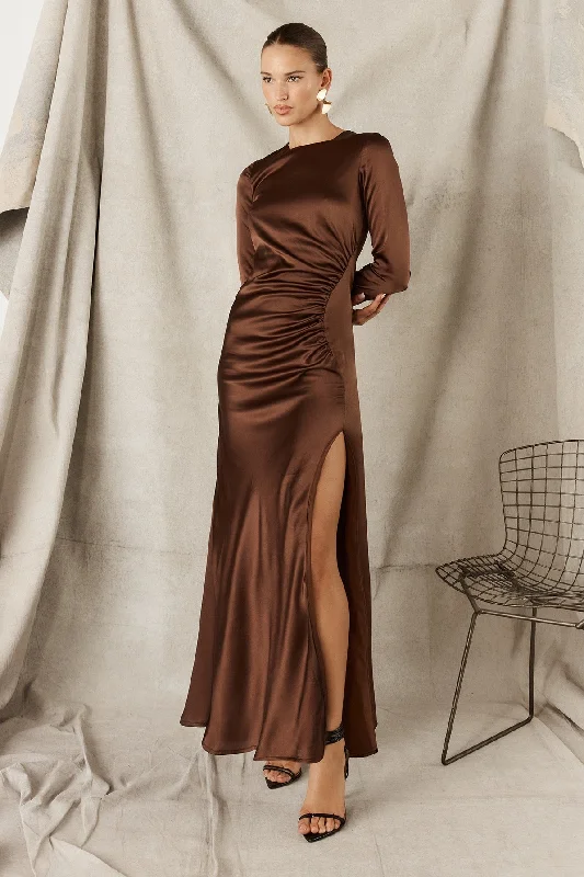 Sofia Irina Silk Maxi Dress - Chocolate