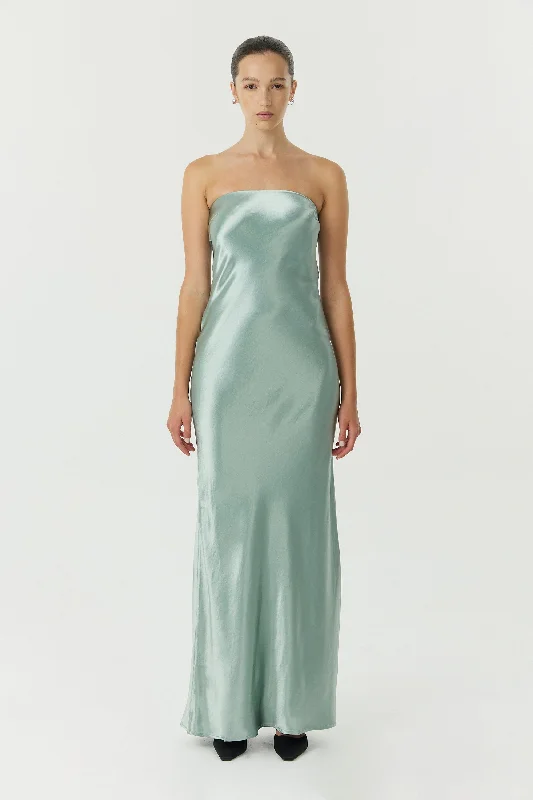 Third Form Satin Tie Back Strapless Maxi Dress - Wave