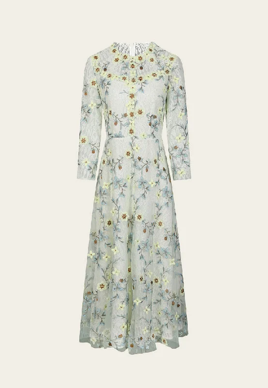 Floral Embroidered Long Sleeve Evening Dress