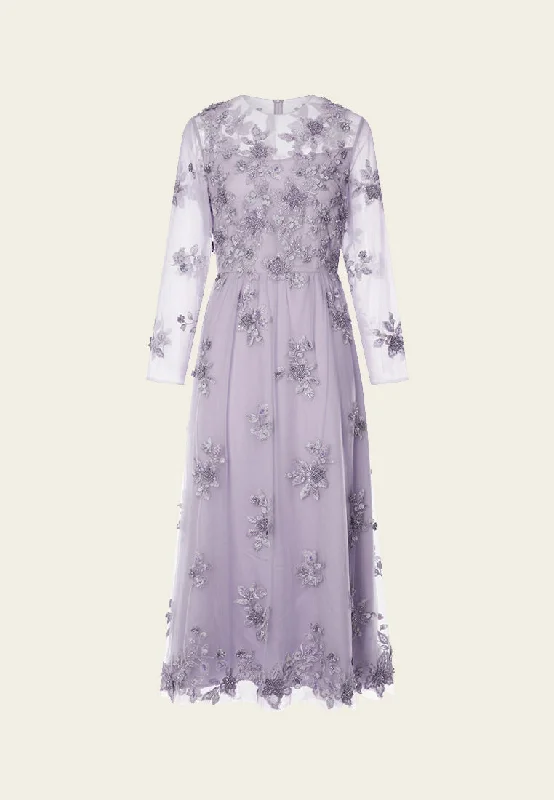 Purple 3D Floral Embellished Dinner Dress