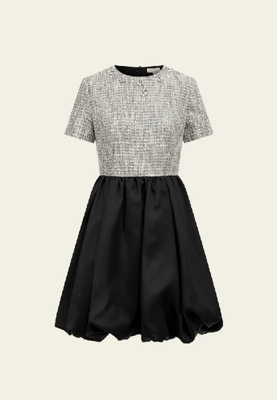 Silver And Black Bubble-hem Tweed Dress