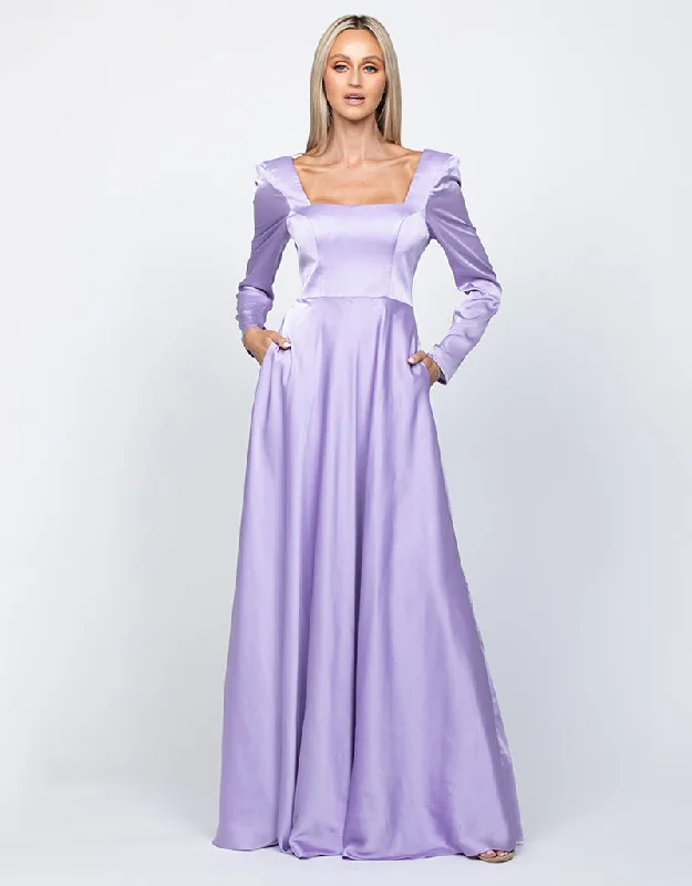 CHARMAINE SQUARED NECKLINE LONG SLEEVE A LINE GOWN B60D07L