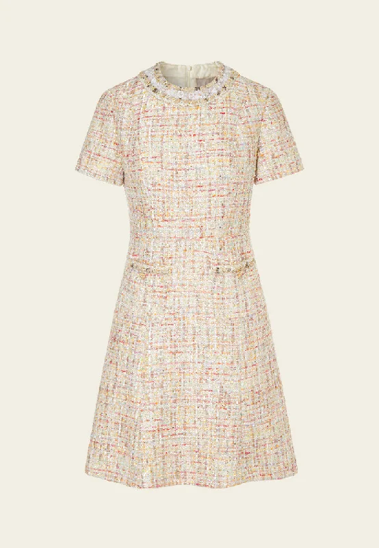 Lace-detail Braided-trim Mixed Tweed Dress