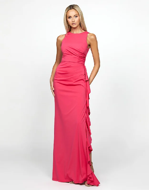 RAELYNN HIGH NECK FRILL GOWN B69D19L