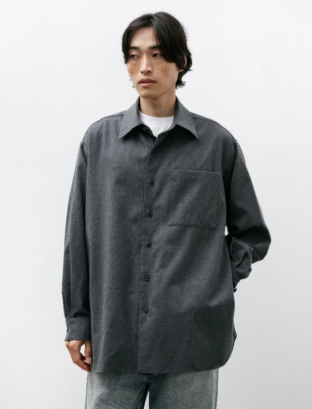 Brushed Wool Big Shirt Charcoal Grey