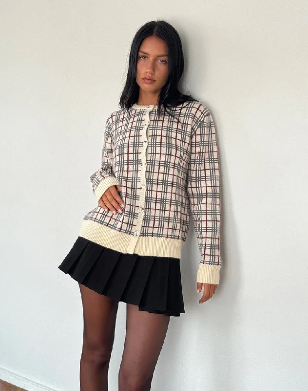 Arlene Cardigan Checked Knit Cream