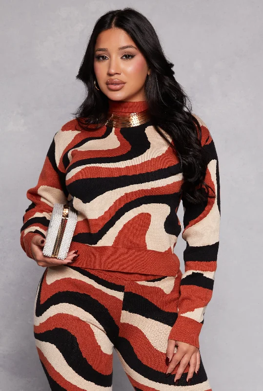 Swirl Print Turtleneck Sweater