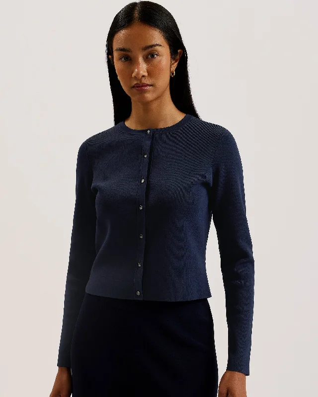 Brylle Round Neck Fitted Knit Cardigan Dk-Blue