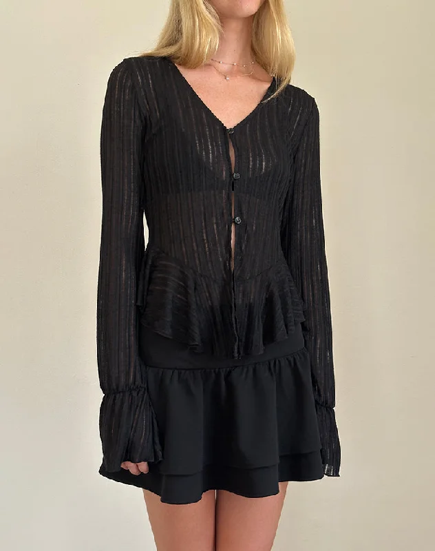 Morgana Flute Knit Cardigan in Black