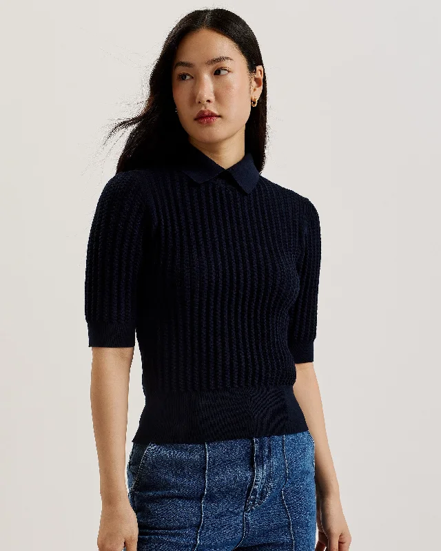 Morliee Puff Sleeve Fitted Sweater Navy