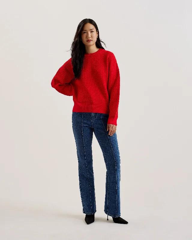 Tedtyy Jacquard Knitted Crew Neck Sweater Red